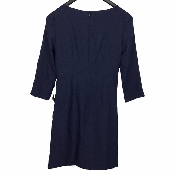 Eliza J Navy Blue Gathered Cocktail Sheath Dress, 3/4 Sleeve Women's Size 8 - Picture 4 of 5
